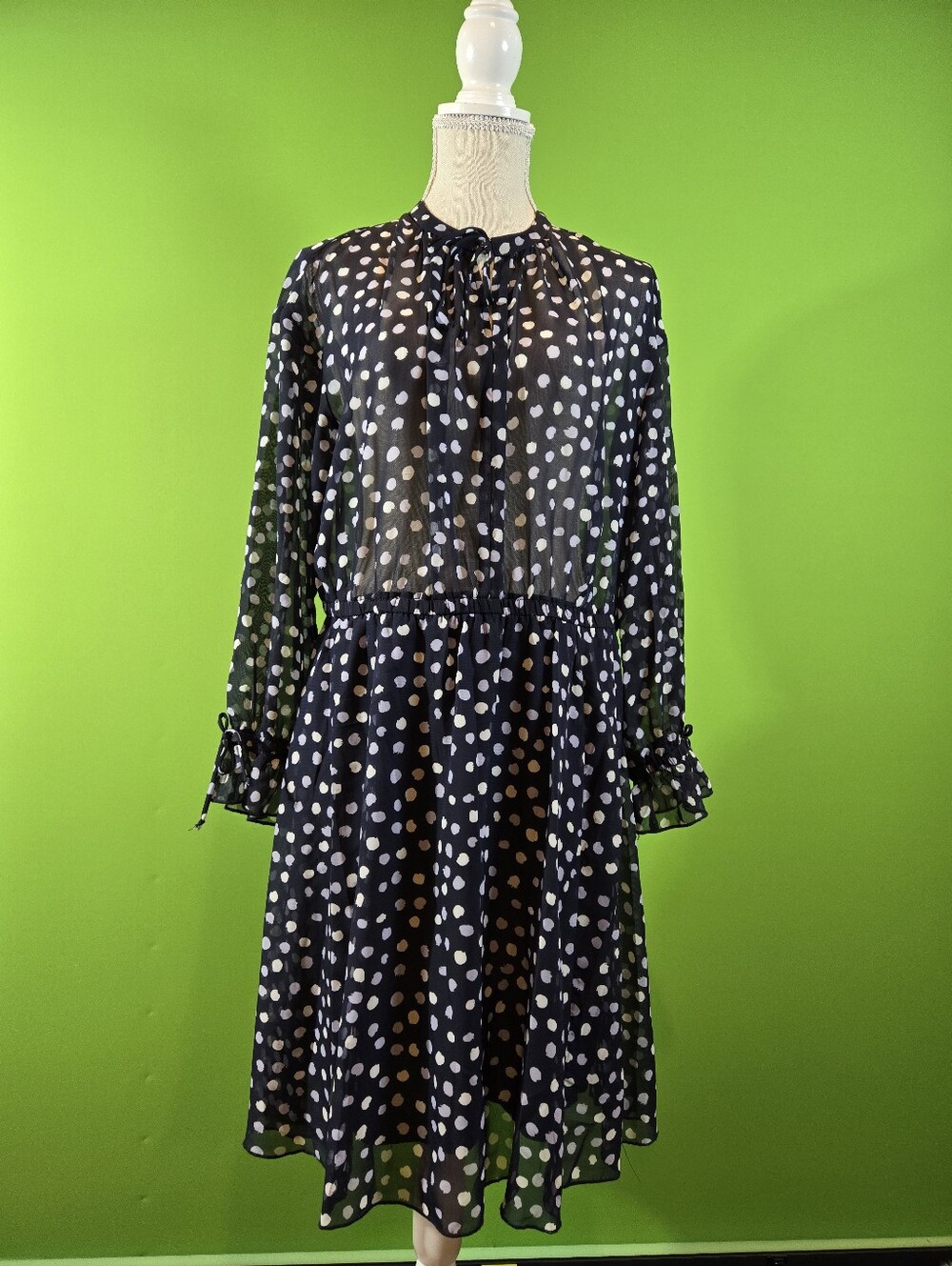 En Focus Studio Dark Blue & White Polka Dot Women's Casual Dress size M-L